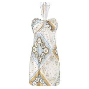REFORMATION Sorrentine 100% Silk Mini L'Isola Di Capri Halter Dress Blue Gold 10